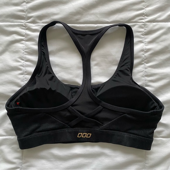 LORNA JANE Luxe Palm Sports Bra, Black w/ Gold Lace Up Design - Picture 5 of 7